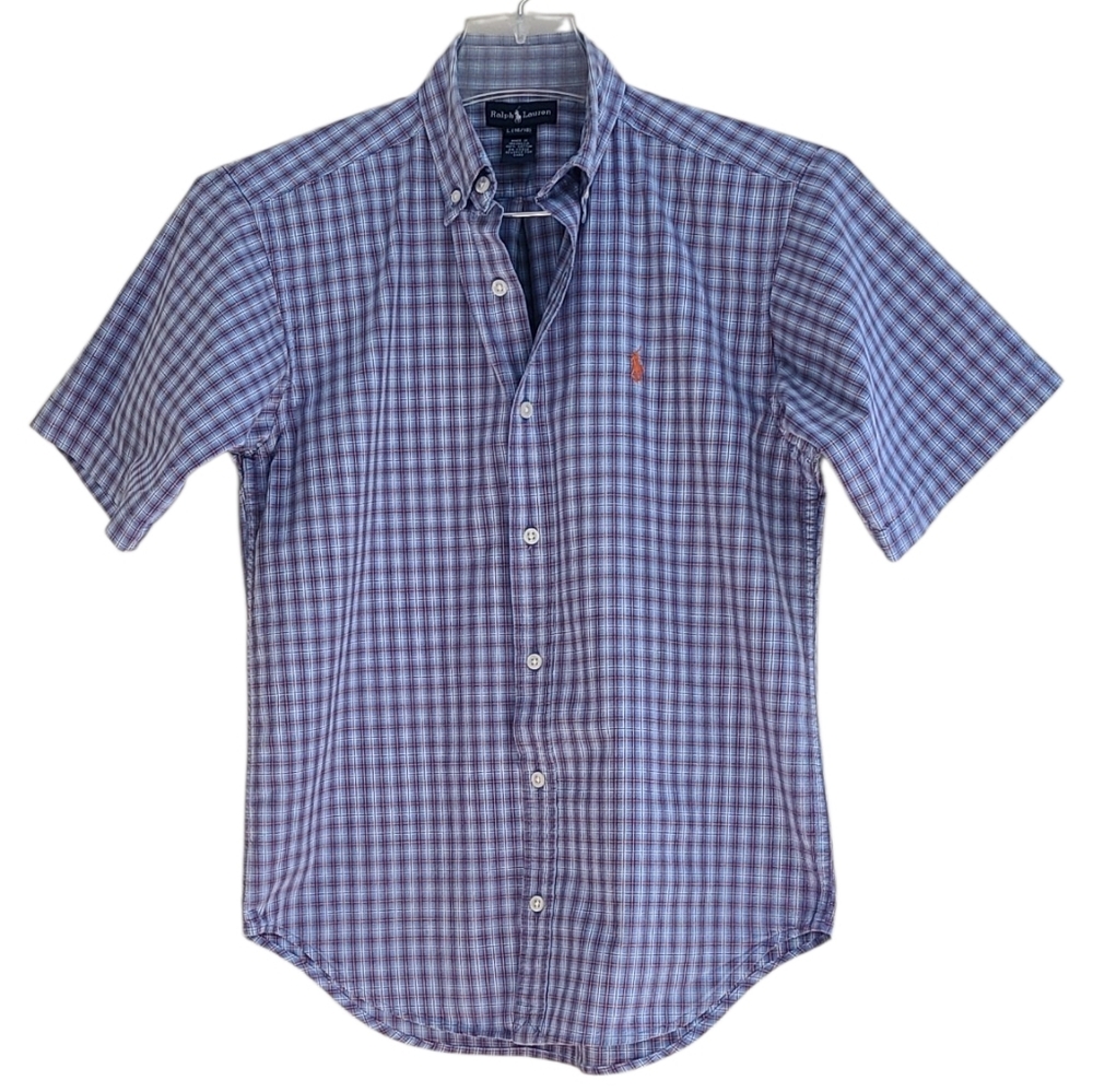 Ralph Lauren Boys 16/18 Blue Plaid Button Down Shirt Pony Logo